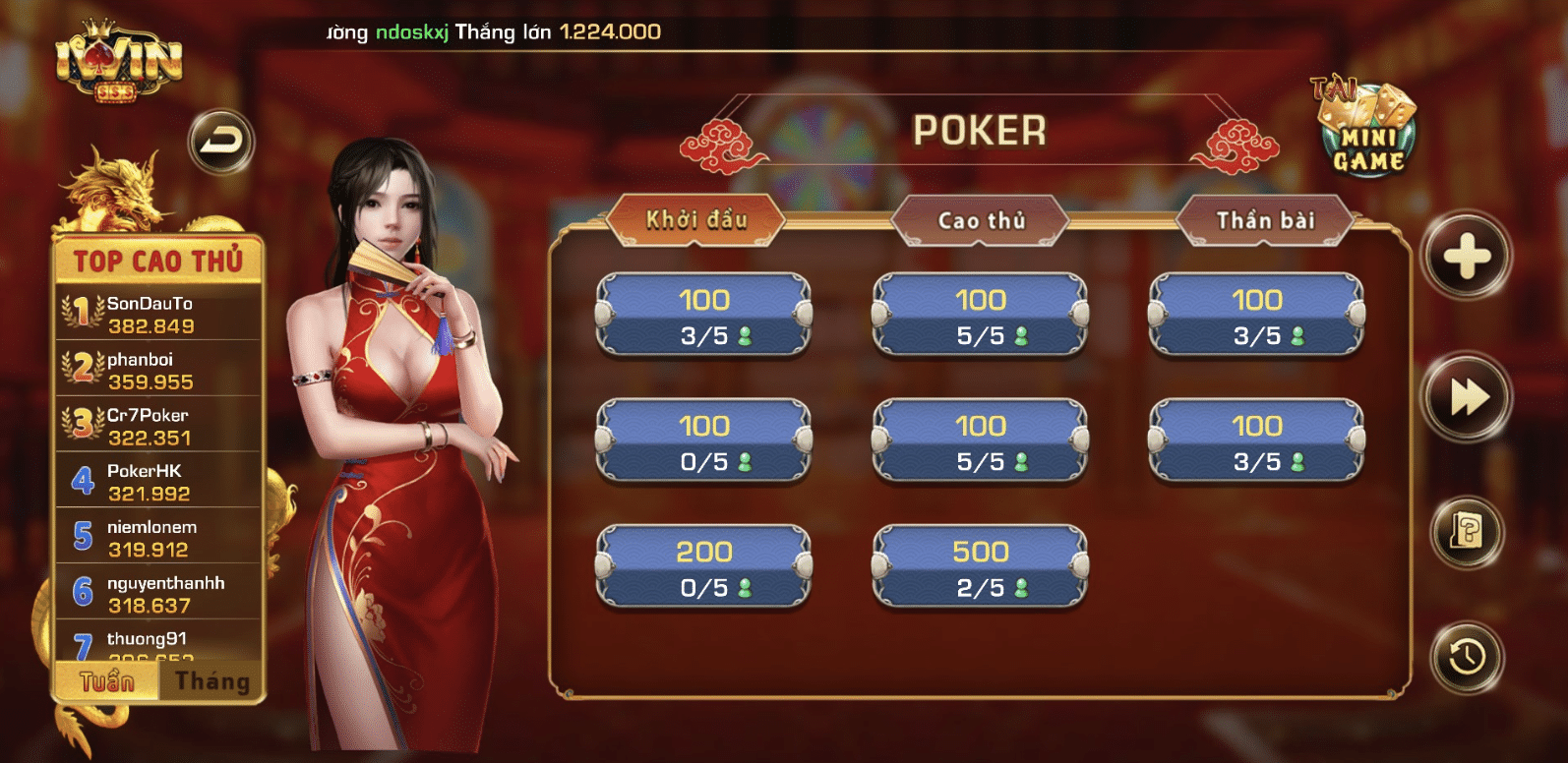 game bài poker trực tuyến hấp dẫn tại iwin