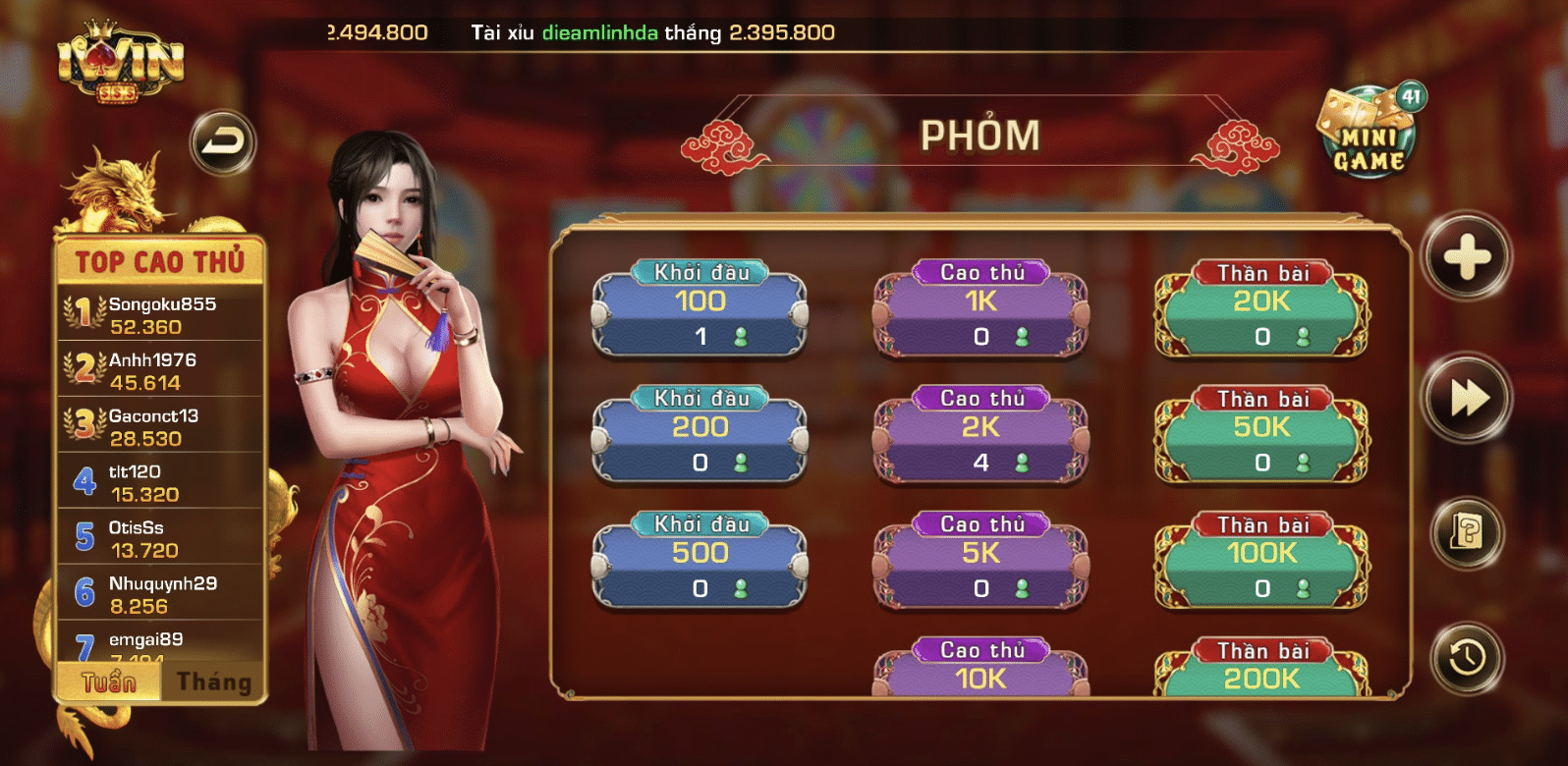 chơi game bài phỏm tại iwin